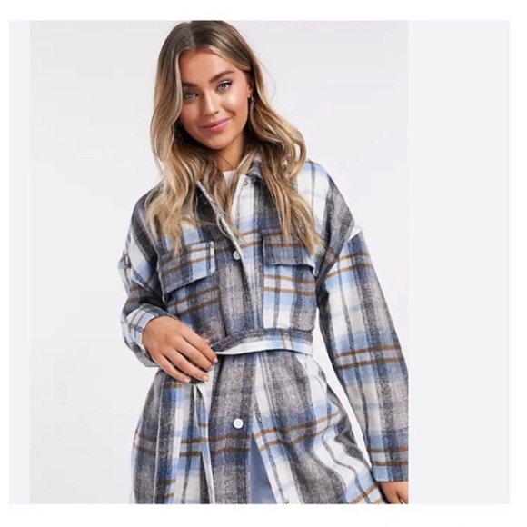 ASOS Jackets & Blazers - ASOS • Plaid Shacket Belted Shirt Jacket by Stradivarius